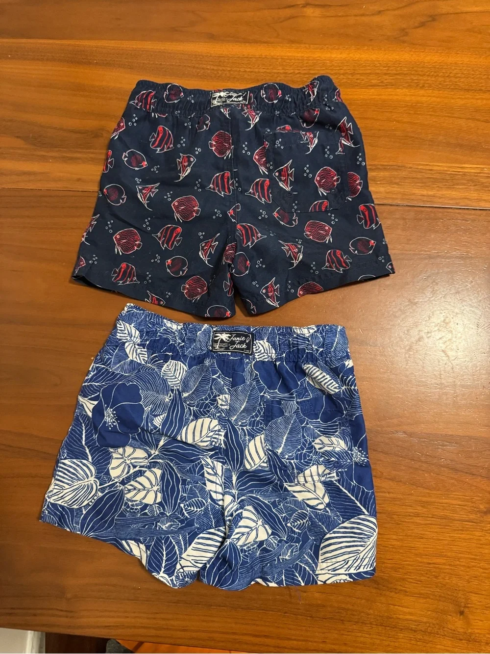 Janie and Jack Navy and Royal Blue Patterned Kids Swim Trunks - 2 Pack